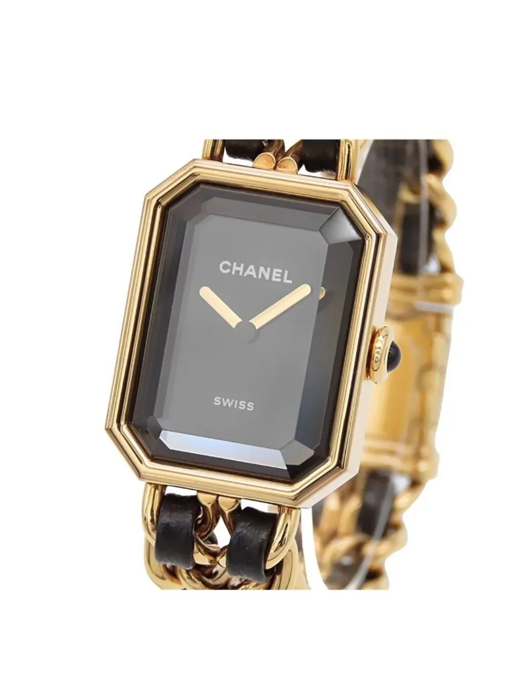 Chanel Premiere Edition Original Black SS Leather M Card Watch Quartz